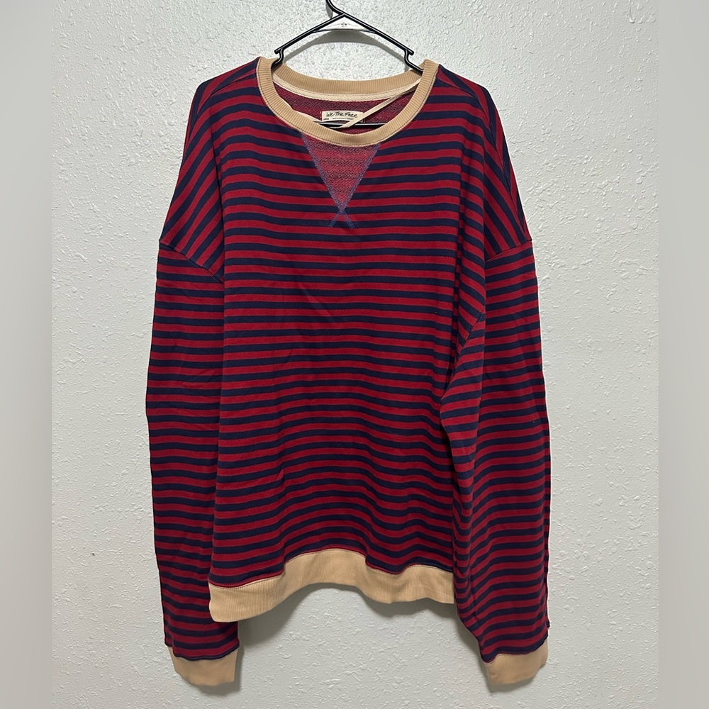 Free people classic striped oversized crewneck